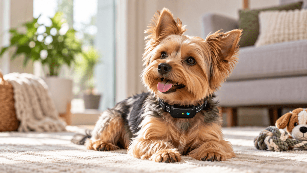 happy terrier with smart collar