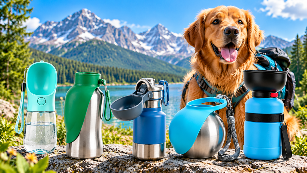 portable dog bottles by the alpine lake
